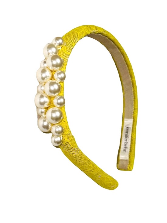 Jennifer Behr Accessories - Jennifer Behr AUTHENTIC Lemon Yellow Lace Pearl Cluster Embellished Headband